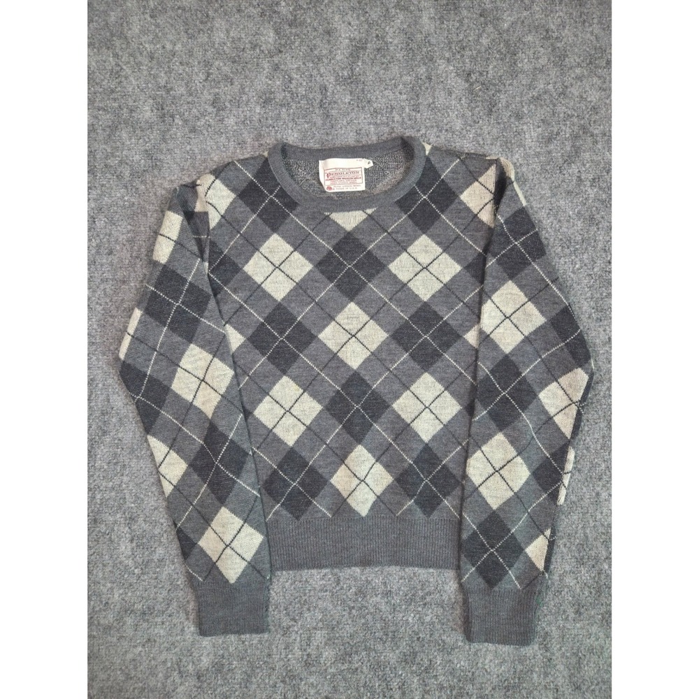 Vintage 70s Pendleton Argyle Sweater Wool Crewneck Gray USA Womens Petiteโ S M